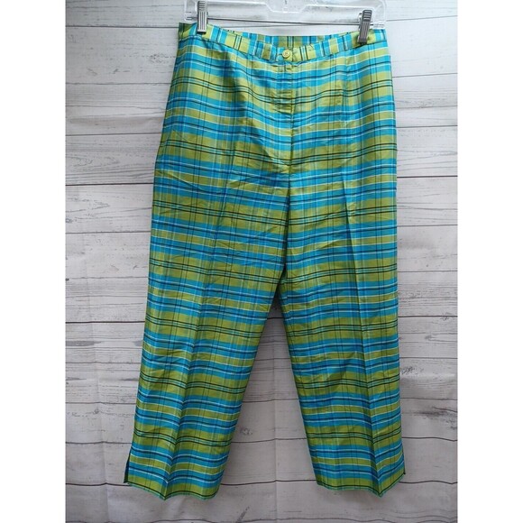 Kasper & Company ASL plaid silk pants size 10 green blue EUC - Picture 1 of 10